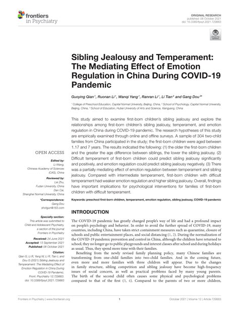 Sibling Jealousy and Temperament: The Mediating Effect of .